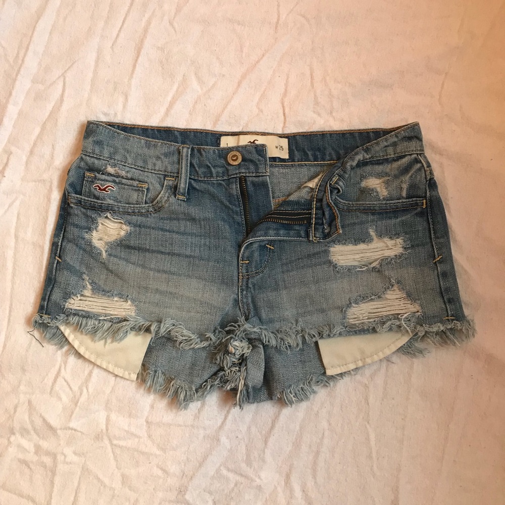Distressed hollister jean shorts